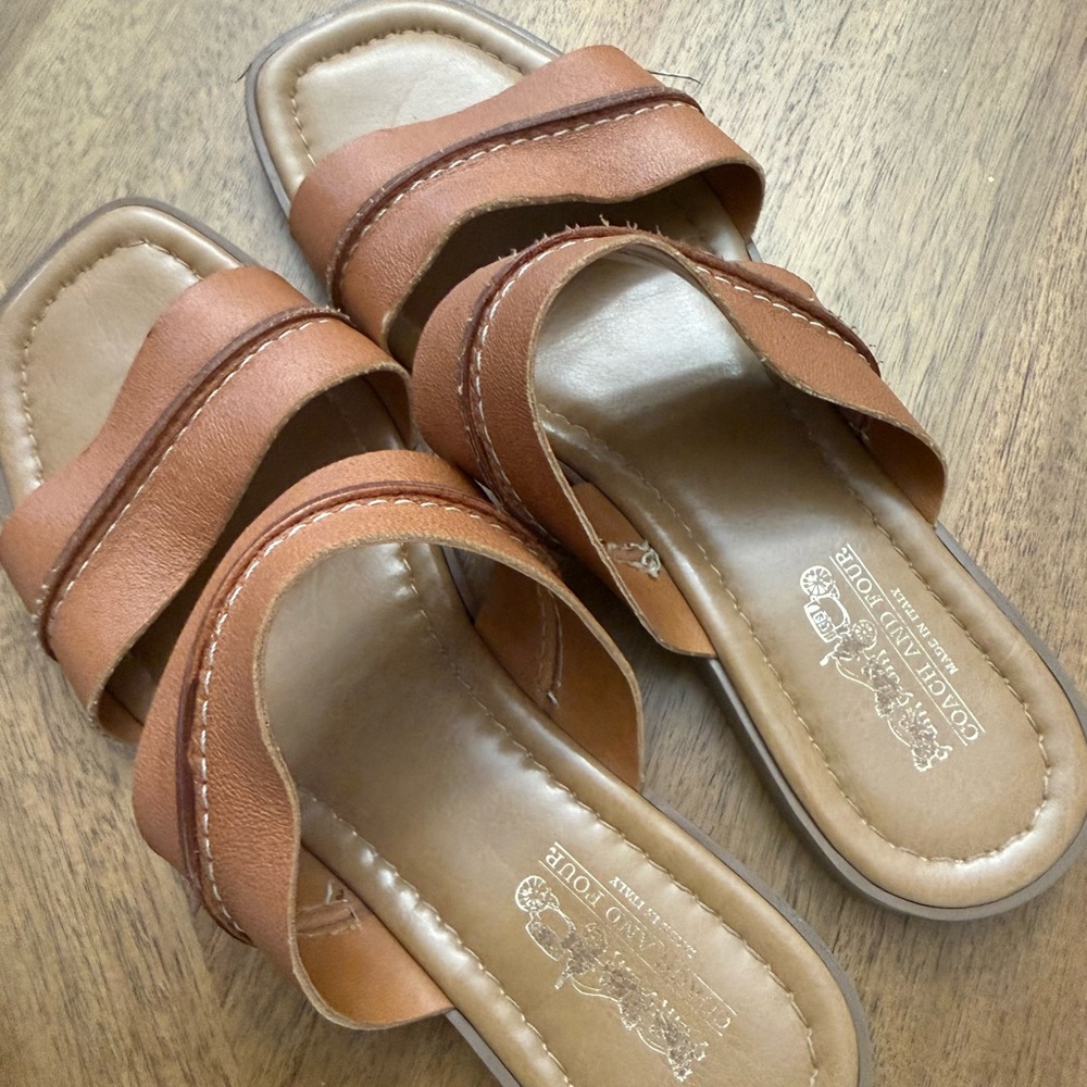 Coach tan Leather Slide Sandals
